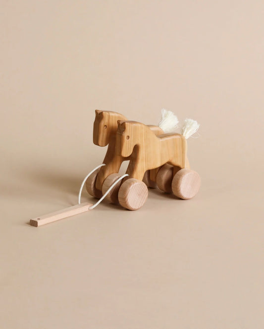 wooden double horse pull toy