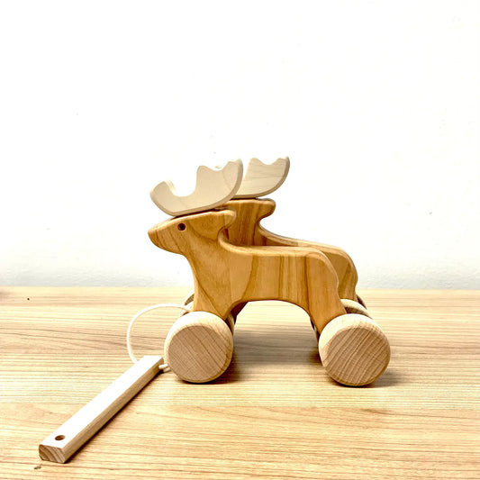 wooden double reindeer pull toy