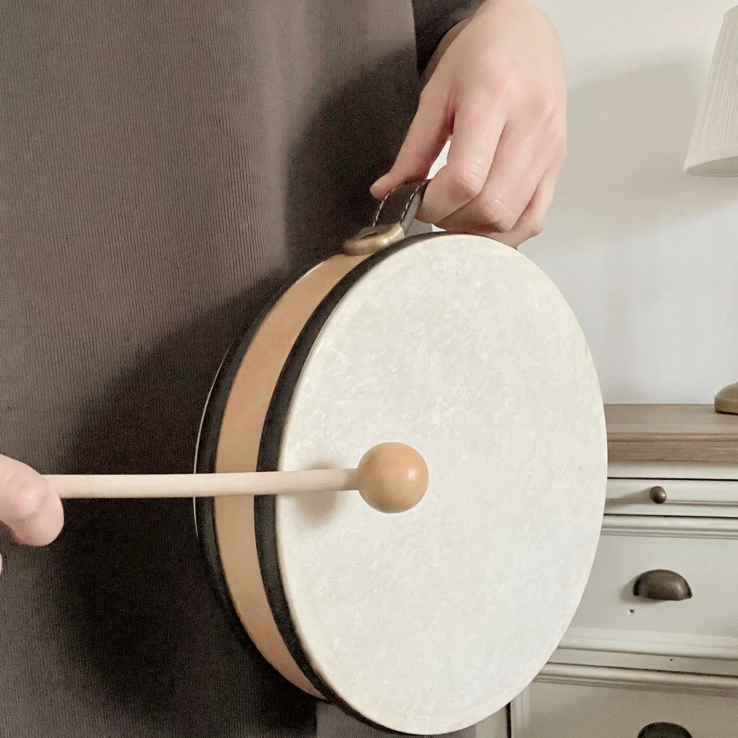 wooden drum with handle