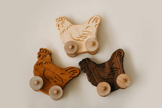 wooden chicken push toy